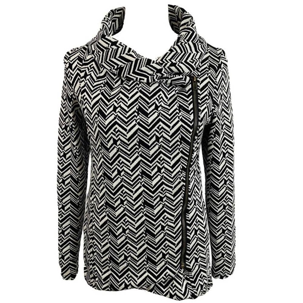 Akira Chicago Black & White Striped Zip Jacket